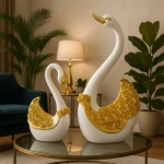 Decorative Golden Swan Couple Figurine, Metallic Resin, Love Theme Home Decor, Traditional Style, Table Showpiece (Gold)